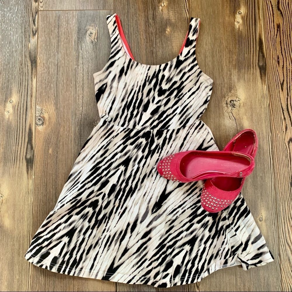 Express Black & White Sleeveless Zebra Print Skater Dress Size Small